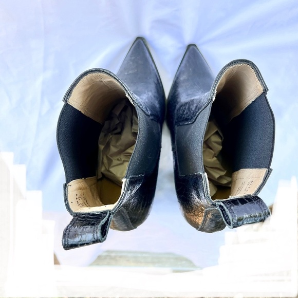 ALL SAINTS | RIA CROC EMBOSSED CHELSEA HEELED BOOT IN BLACK LEATHER SIZE 10 - Picture 7 of 9